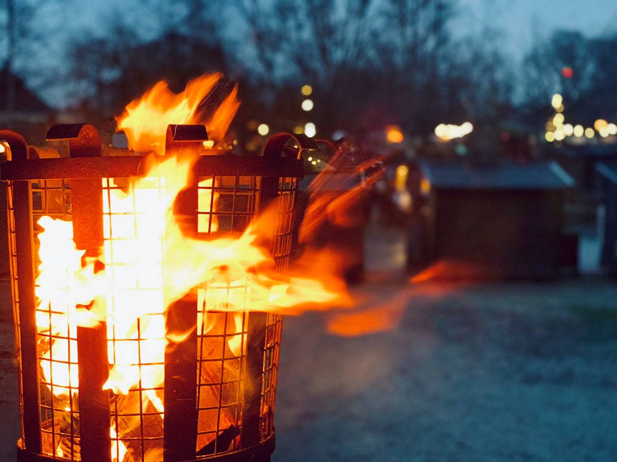 Firepit on a cold winter evening in a northern village